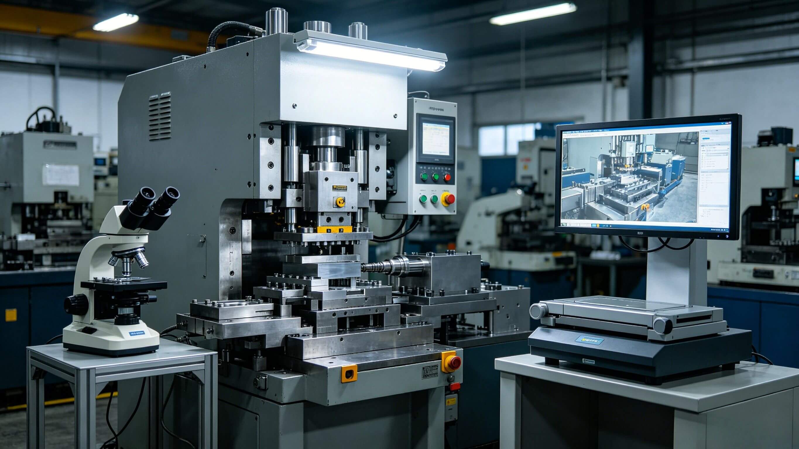 high-speed-progressive-stamping-press-with-optical-measuring-machine-precision-metal-parts-factory